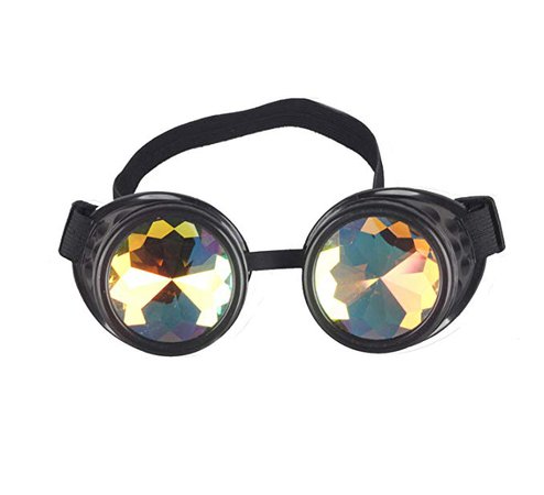 Amazon.com: SLTY Kaleidoscope Rave Rainbow Crystal Lenses Rustic Steampunk Goggles Halloween: Clothing