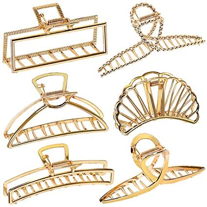 Amazon.com : 6 Pcs Large Gold Hair Clips for Women, Big Gold Claw Clips for Thick Hair, Strong Hold Metal Hair Clips for Thin Hair Non-slip Metal Claw Clip Fashion Gold Hair Accessories : Beauty & Personal Care
