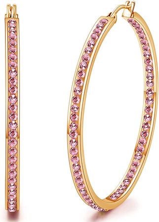 Amazon.com: weinuo 2 Inch Stunning Gold Plated Stainless Steel Pink Cubic Zirconia Hoop Earring for Women Hypoallergenic Jewelry for Sensitive Ears Large Big Hoop Earrings 50MM: Clothing, Shoes & Jewelry