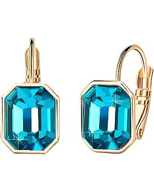 Amazon.com: Austrian Crystal Octagon Leverback Drop Earrings for Women 14K Rose Gold Plated Hypoallergenic Jewelry (Dark Blue): Clothing, Shoes & Jewelry