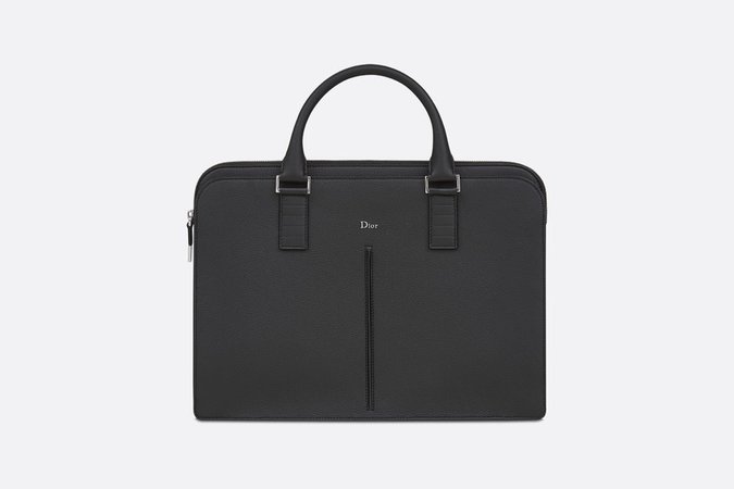Black grained calfskin briefcase - Leather goods - Man | DIOR