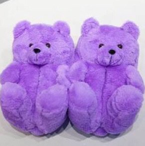 Purple teddy bear slippers