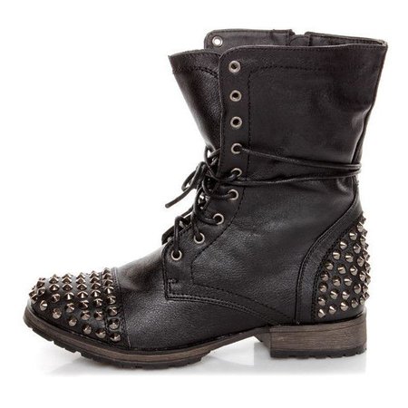Black Studded Laced-Up Boots