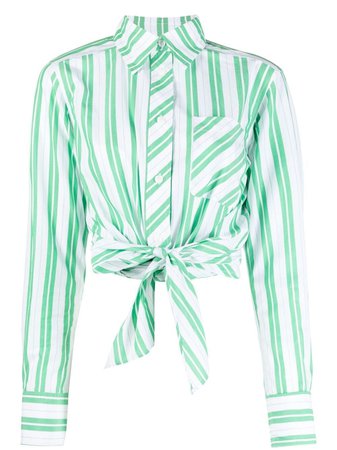 Shop GANNI tie-waist stripe shirt with Express Delivery - FARFETCH
