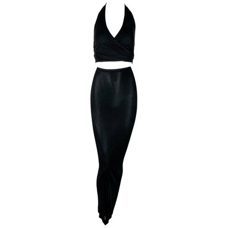1997 Gucci by Tom Ford Sheer Black Wrap Crop Top and Long Wiggle Skirt Set For Sale at 1stdibs