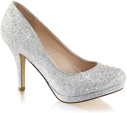 Amazon.com | Summitfashions Womens Silver Rhinestone Shoes Glitter Pumps Sparkly High Heels 3 1/2 Inch Heel Size: 9 | Pumps