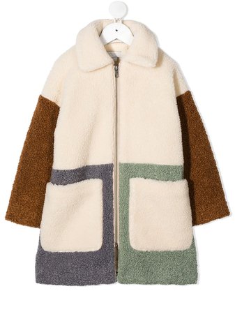 Shop green Stella McCartney Kids faux-shearling panelled coat with Express Delivery - Farfetch
