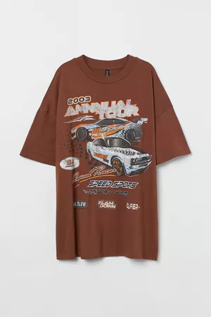 Oversized Printed T-shirt - Brown/Racing - Ladies | H&M CA