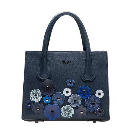 blue leather floral bag renzo costa