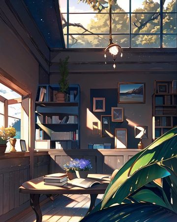 anime aesthetic house 🏠 light library ✨️ book 📖 ✨️