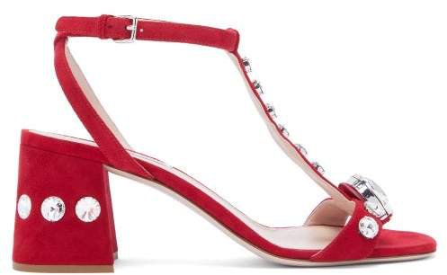 Gobstopper Crystal Embellished Suede Sandals - Womens - Red