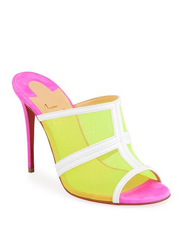 Christian Louboutin Interdite Neon Mesh Red Sole Mule Sandals