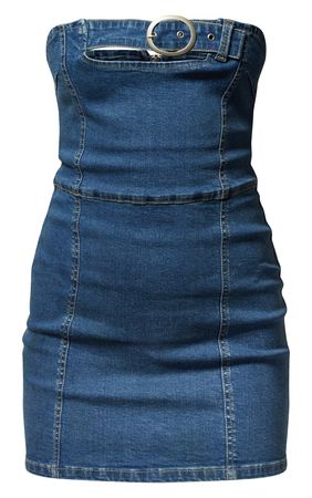 Mid Blue Wash Belted Stretch Mini Dress | PrettyLittleThing USA