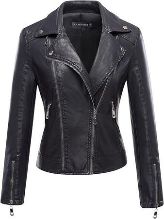 Tanming Women's Faux Leather Moto Biker Short Coat Jacket (Black6-XXL) at Amazon Women's Coats Shop