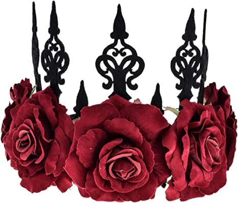 Amazon.com: Love Sweety Halloween Vintage Crown Rose Headband Gothic Floral Headpiece (A Red) : Clothing, Shoes & Jewelry