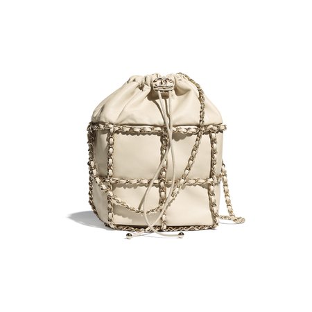 Chanel, drawstring bag Lambskin & Gold Metal Beige
