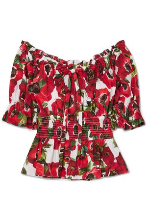 Dolce & Gabbana | Off-the-shoulder ruffled floral-print cotton-poplin blouse | NET-A-PORTER.COM
