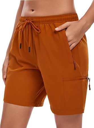 Amazon.com: LXNMGO Women's 7" Hiking Cargo Shorts Quick Dry Lightweight Outdoor Summer Travel Golf Athletic Shorts for Women with Zipper Pockets Brown, XL : Clothing, Shoes & Jewelry