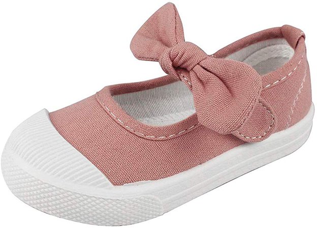 Amazon.com | Girls' School Uniform Dress Shoe Kids Canvas Bowknot Mary Jane Flat Sneakers, Pink 6 M | Sneakers