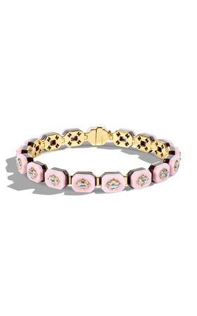 18k Yellow Gold Rose Latte Ceramic Diamond Tennis Bracelet By Minty | Moda Operandi