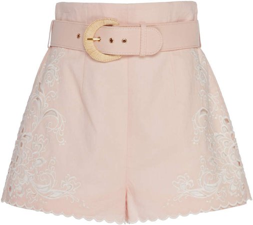 Embroidered Broderie Anglaise Linen Shorts Size: 0