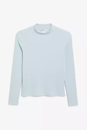 Long-sleeved low turtleneck top - Light blue - T-shirts - Monki ES