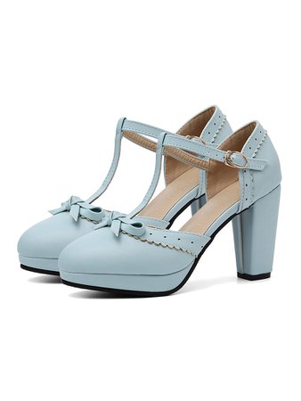 Retro Bow T-Strap High Heels Shoes