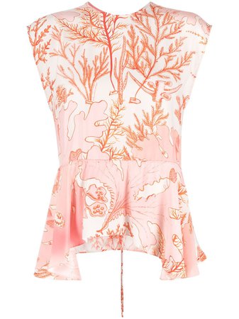 Shop pink Stella McCartney coral-print peplum blouse with Express Delivery - Farfetch