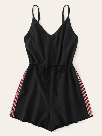 Contrast Taped Side Drawstring Romper