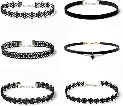 Amazon.com: 6 Pieces Black Choker Necklace Set Vintage Lace Tattoo Choker for Women Girls : Clothing, Shoes & Jewelry