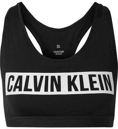 Calvin Klein Printed Stretch Sports Bra - Black