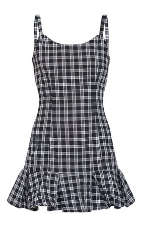 Black Checked Frill Hem Shift Dress | Dresses | PrettyLittleThing USA