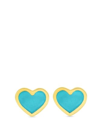 Jennifer Meyer 18K Yellow Gold Extra Small Turquoise Inlay Heart Studs