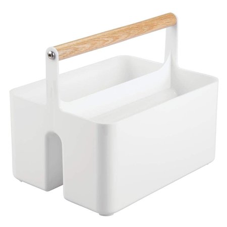 Amazon.com: mDesign Plastic Portable Storage Organizer Utility Caddy Tote, Divided Basket Bin with Wood Handle for Bathroom, Dorm Room, Holds Hand Soap, Body Wash, Shampoo, Conditioner, Lotion - White/Natural: Home & Kitchen