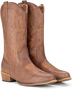 Amazon.com: IUV Cowboy Boots For Women Western Boots Cowgirl Boots Pull On Pointy Toe Mid Calf Boots : Clothing, Shoes & Jewelry