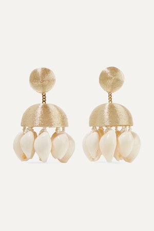 Gold + Aquazzura Riviera cord, bead and shell clip earrings | Rebecca de Ravenel | NET-A-PORTER