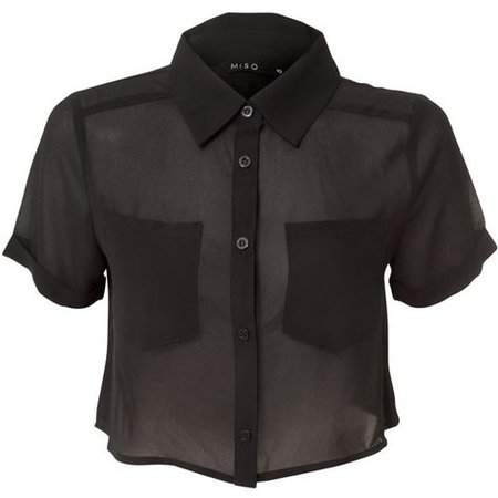 Black Button Up Cropped Blouse