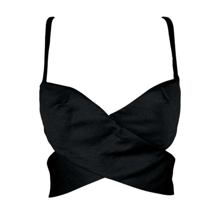 S/S 2001 Gucci by Tom Ford Runway Black Satin Cut-Out Bustier Crop Top 38 For Sale at 1stdibs