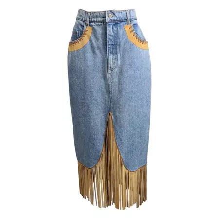 Western Inspired Denim Fringed Skirt For Sale at 1stDibs | western denim skirt, levi's authentic since 1850 label, denim western skirt