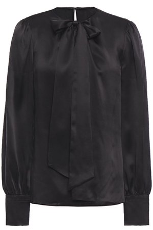 Black Bali pussy-bow silk-satin blouse | Sale up to 70% off | THE OUTNET | ELIE TAHARI | THE OUTNET