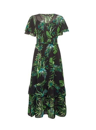 Green Tropical Ruffle Midi Dress | Dorothy Perkins