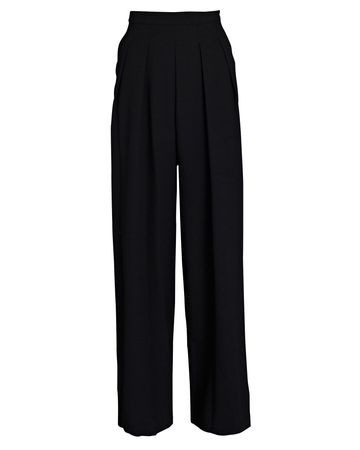 Enza Costa Charlie Pleated Crepe Wide-Leg Pants in black | INTERMIX®