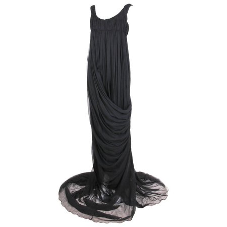 Alexander McQueen "The Girl Who Lived in a Tree" Black Chiffon Grecian Gown 2008