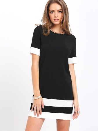 Color Block Stripe Short Sleeve Shift Dress