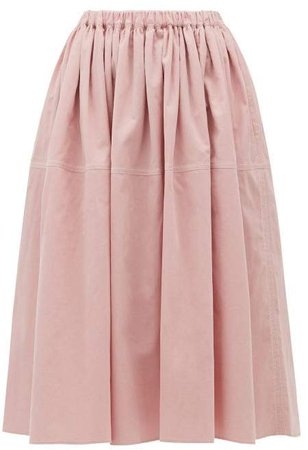 Gathered Cotton Corduroy Skirt - Womens - Light Pink
