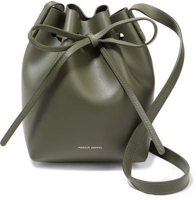 Mini Mini Leather Bucket Bag - Army green