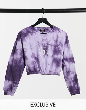 Wednesday's Girl Curve coordinating cropped sweatshirt with celestial print in tie dye | ASOS