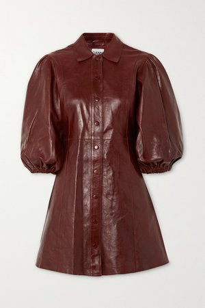 Brown Leather mini dress | GANNI | NET-A-PORTER