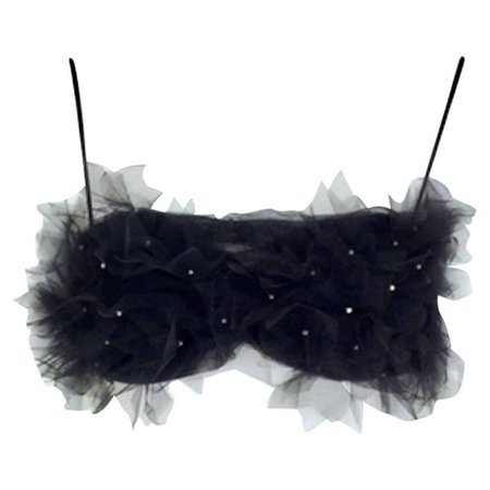 Black Tulle Sewn in flakes with pearl decoration top dolce and gabbana