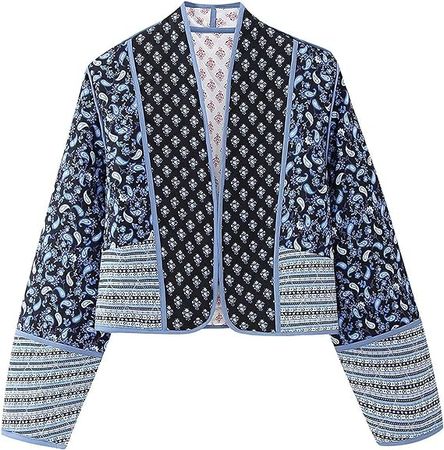 Omoone Women's Cropped Floral Quilted Jacket Cardigan Printed Lightweight Open Front Padded Puffer Coat at Amazon Women's Coats Shop
